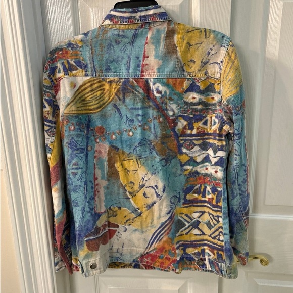 Chicos Linen Cotton Aztec Southwestern Print Jacket SZ 1/M - Picture 2 of 6
